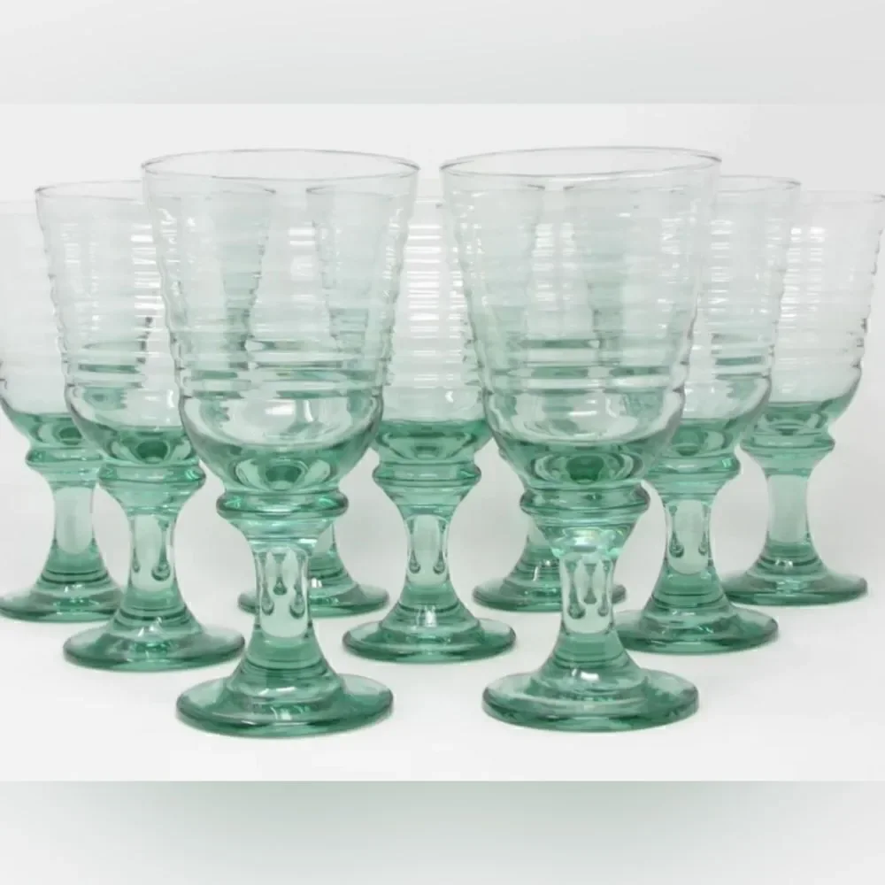 Libby Glass Company Sirrus Water Goblets Glasses Set 2 Insulator Vintage Green
